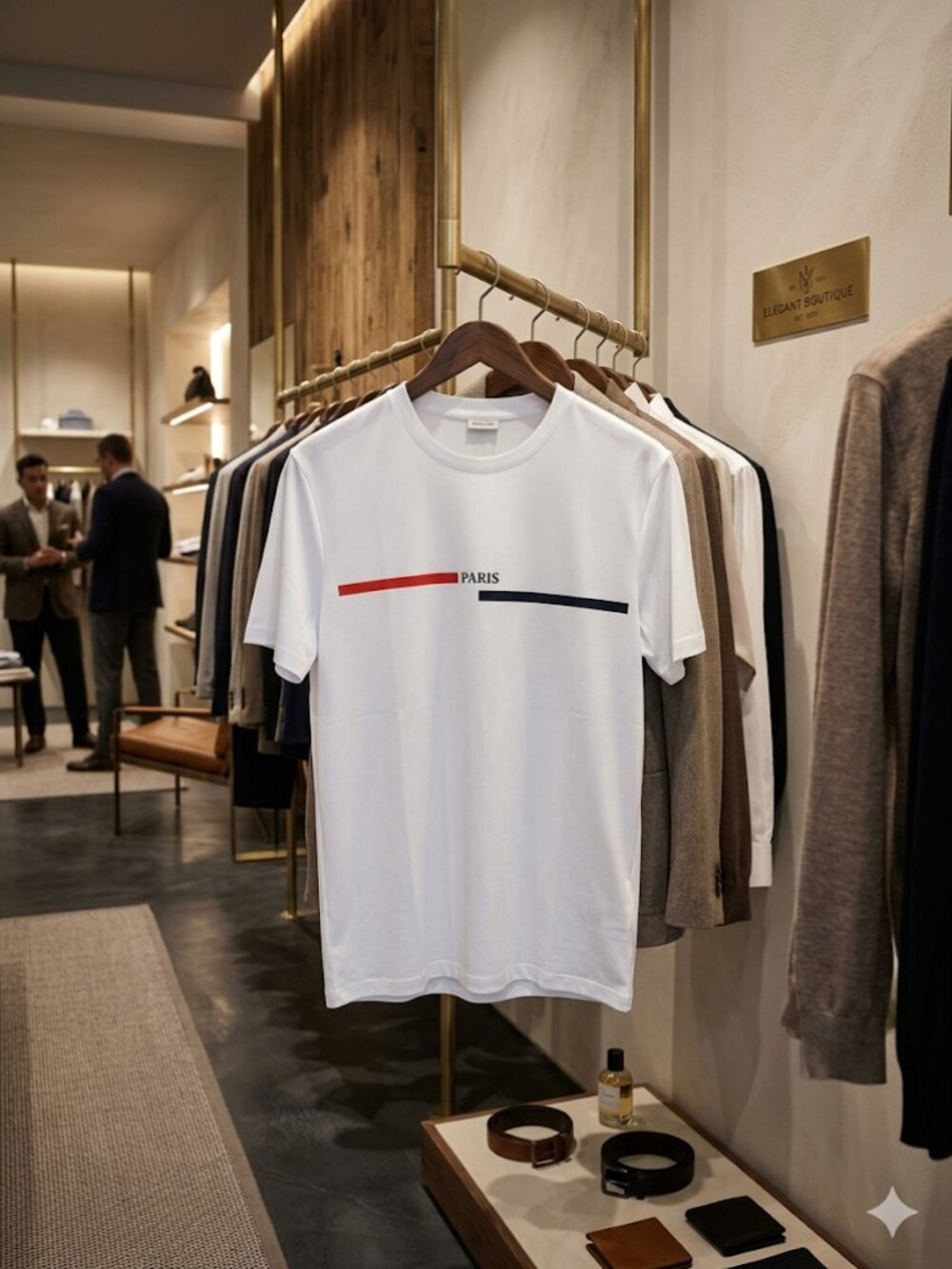 Paris Minimalist Luxe Tee – White Red Navy Stripe Graphic – XL NWT Euro Style - Picture 4 of 7